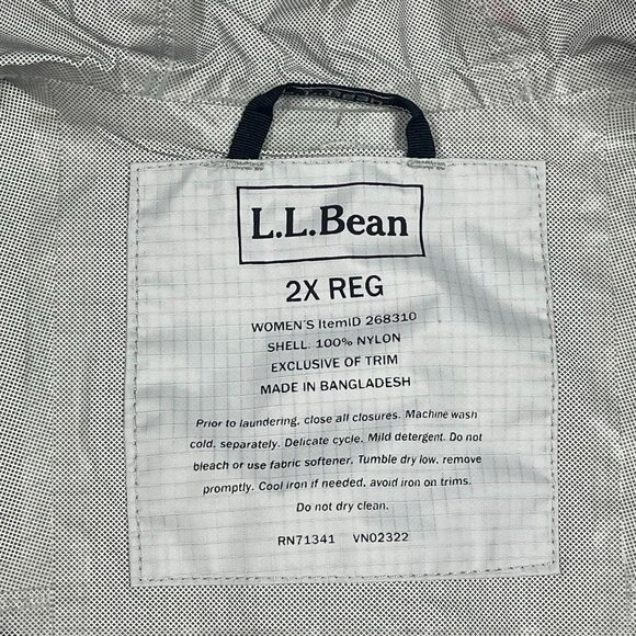 LL Bean Trail Model Womens Rain Jacket 2X Regular Gray Hooded Lightweight - Picture 10 of 10